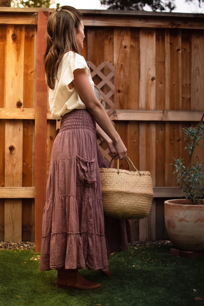 Lavender Tiered Pocket Skirt // All Natural Cotton Gauze Fiber With Flexible Elastic Waistband / Perfect Flowy Women's Skirt for Autumn image 4