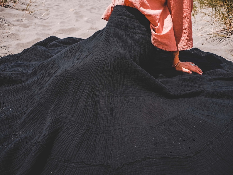 Sophia Skirt // Soft Lux Cotton Tiered Skirt // A Classic Warm Skirt for Adventure Black