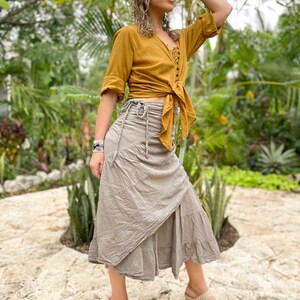 Ruffle Wrap Skirt // Flirty Fun with Built-in Slip // Breathable Tiered Maxi Wrap Skirt Taupe US Size 0-6