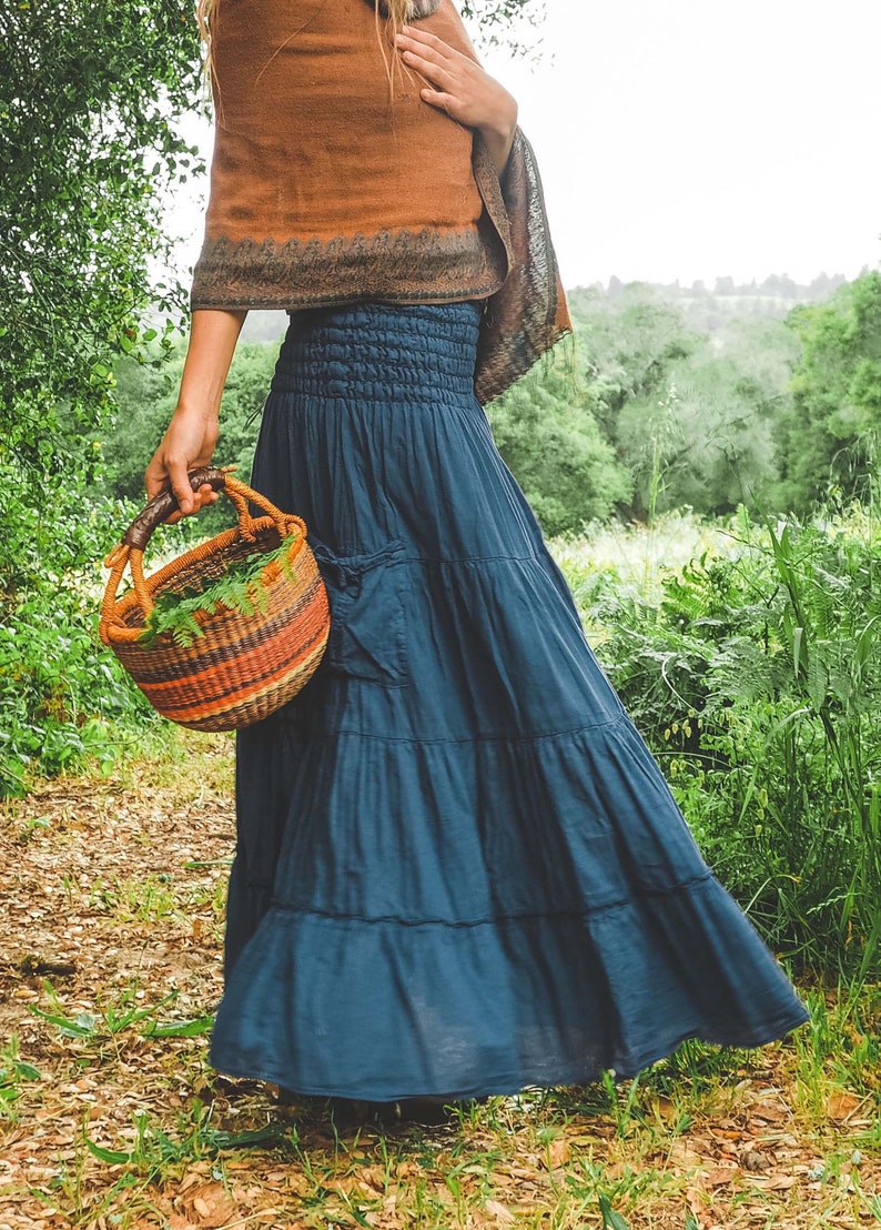 Lavender Tiered Pocket Skirt // All Natural Cotton Gauze Fiber With Flexible Elastic Waistband / Perfect Flowy Women's Skirt for Autumn image 8