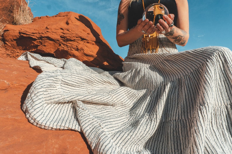 Sophia Skirt // Soft Lux Cotton Tiered Skirt // A Classic Warm Skirt for Adventure Apollo Stripe