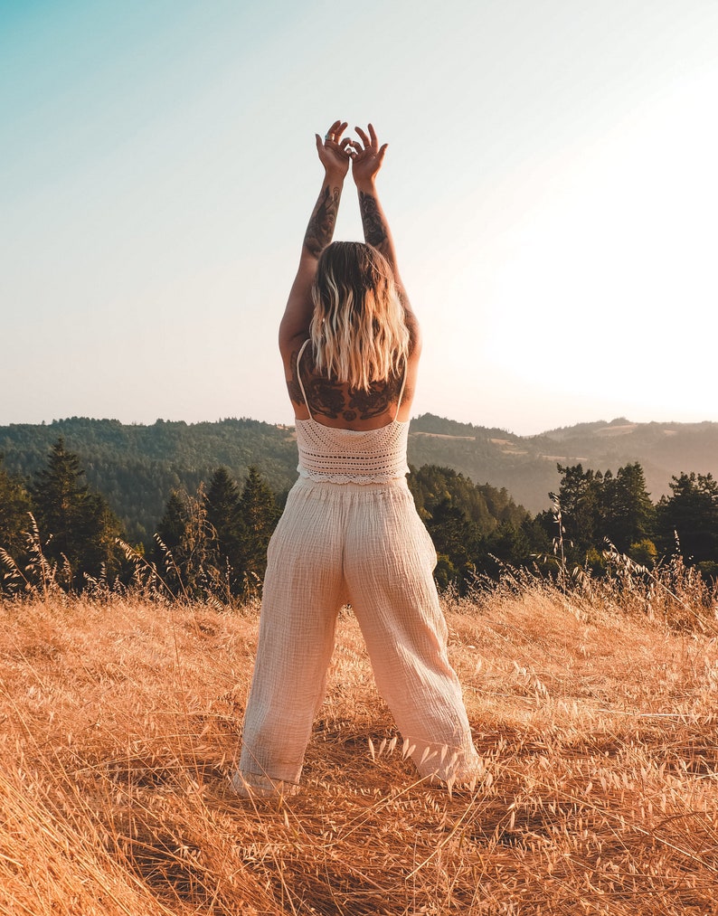 Dakini Yoga Pant in Creme Natural Luxe Cotton Pockets Stretch Fully Breathe Like a Queen