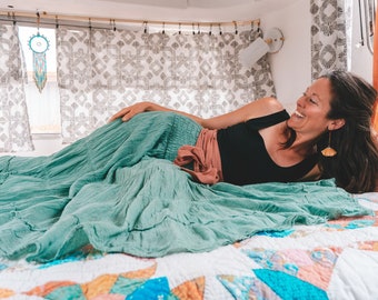 Flutter Skirt in MINT // Lush Cotton, Natural Fiber, Flexible Waistband / Romance Yourself