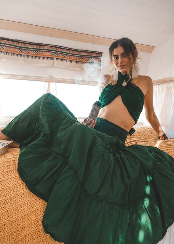 Pocket Maxi Skirt, Tiered Cotton Skirt With Pockets