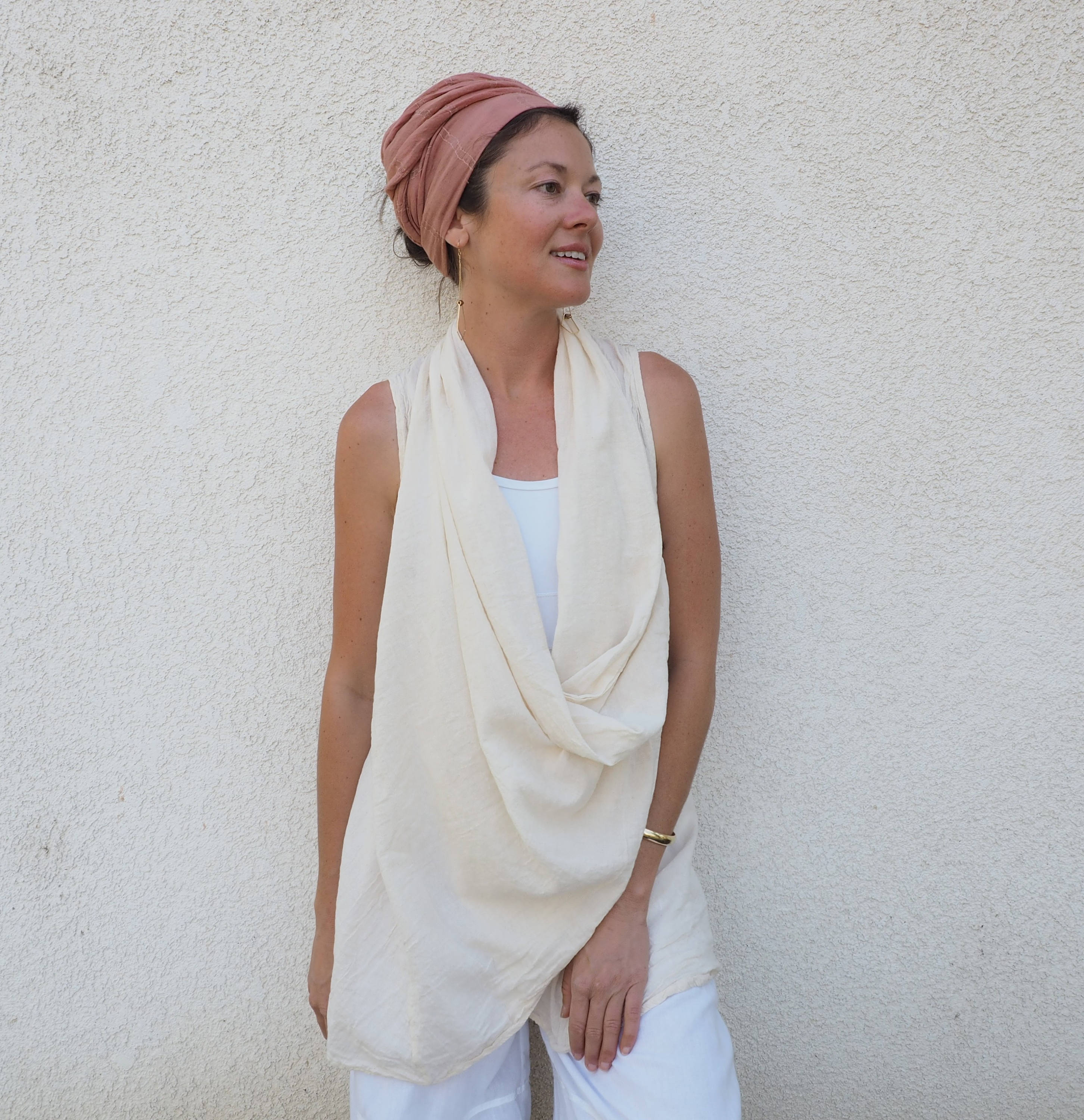 Gauze Flowy Vest in CREME // Natural Fiber, Breathable /Wood Buttons …