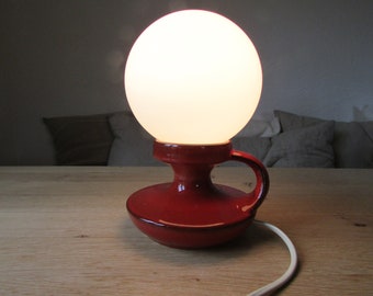 Vintage 70s Cari Zalloni WGP Steuler rote Keramik Lampe Nachttischlampe mit Opalglaskugel