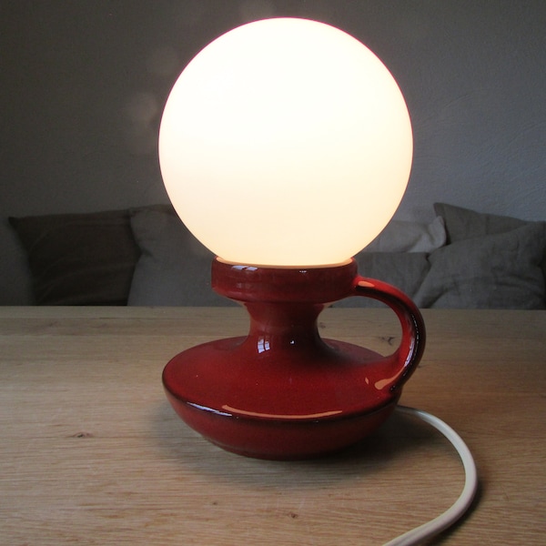 Vintage 70s Cari Zalloni WGP Steuler red ceramic lamp bedside lamp with opal glass ball