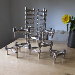 BMF vtg modular chrome candlesticks (8 pieces) Brutalist design