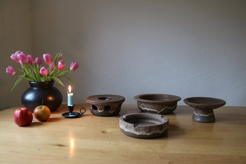 Workshop ceramicsstudio ceramics tea-warmer roastter 70s from brown stoneware brutalist design