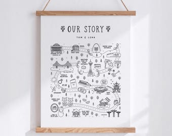 Relationship Map for Couples | Custom Love Story Map | Map Of Us | Relationship Memories | Wedding Map | Anniversary Gift | Our Story Map