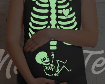 Glow in the dark halloween shirt Halloween pregnancy shirt halloween maternity shirt skeleton shirt pregnancy announcement shirt regular tee