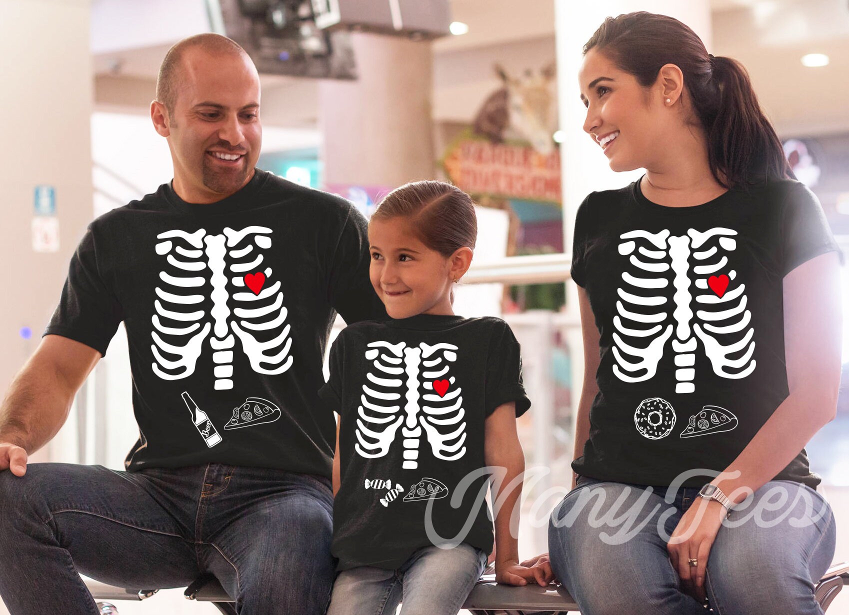 Boys Matching Family Halloween Glow In The Dark Long Sleeve Skeleton  Graphic Tee