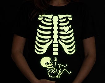 Glow in the dark halloween shirt Halloween pregnancy shirt halloween maternity shirt skeleton shirt pregnancy announcement shirt regular tee