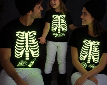 Glow in the dark halloween shirt halloween shirt halloween family shirts halloween family costume skeleton shirt funny halloween shirts