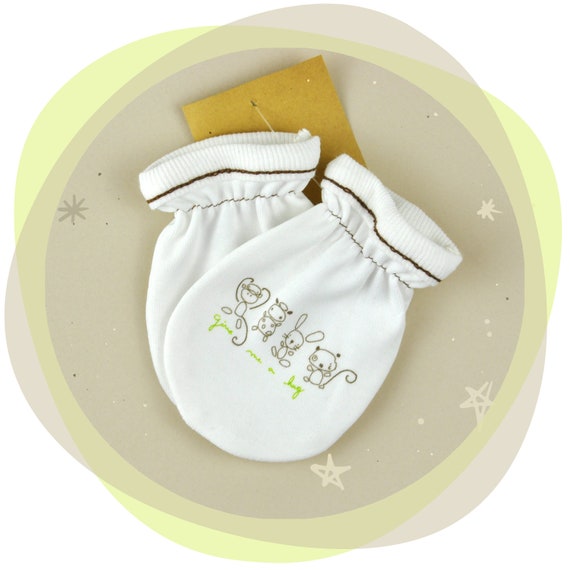 white infant mittens