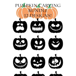 12 Pumpkin Carving Stencils Downloadable Printable with PDF, PNG, SVG