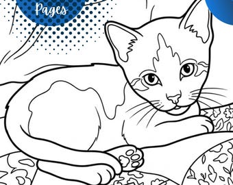 6 Page Digital Cozy Cat Printable Coloring Book