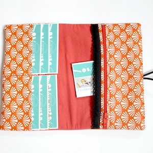 Portefeuille femme simili cuir rouille orange tissu imprimé géométrique