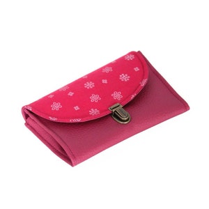 Porte monnaie femme attache cartable simili cuir fuchsia
