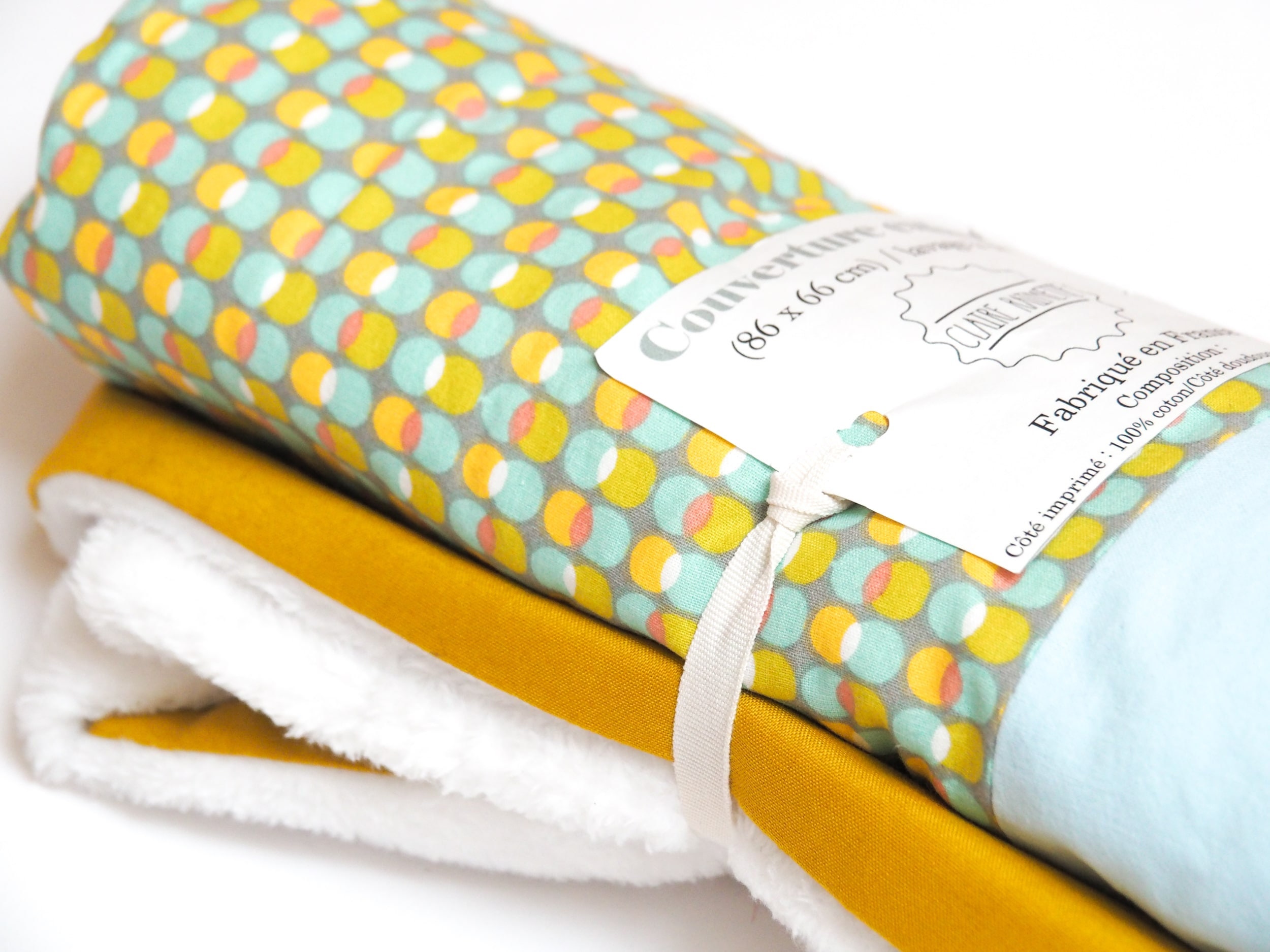 Couverture Bébé Minky et Tissu Imprimé Vert Ronds