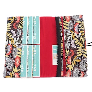 Portefeuille femme simili cuir marron ébène et tissu imprimé feuillage