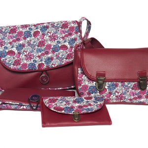 Women's purse attaches satchel in burgundy red imitation leather and liberty style flower print fabric image 7