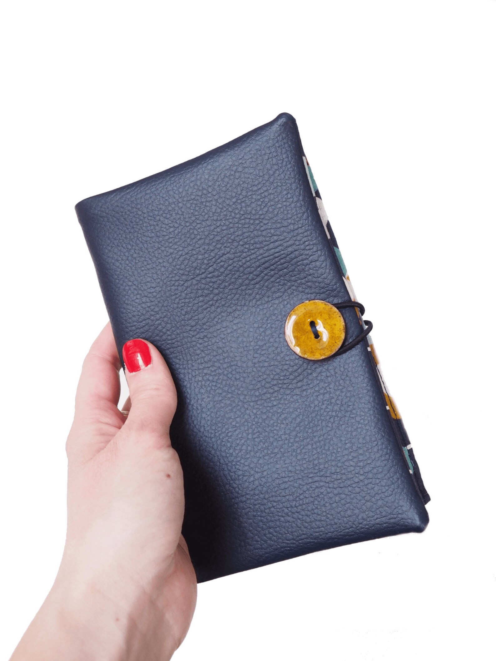 Women's Wallet Faux Leather Navy Blue Fabric Printed Etsy