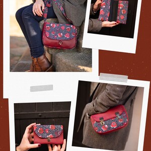 Women's purse attaches burgundy red Poppy imitation leather satchel and poppy and polka dot printed fabric image 7