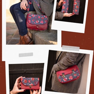 REVERSIBLE Poppy women's shoulder bag in burgundy red imitation leather and poppy and polka dot printed fabric image 9