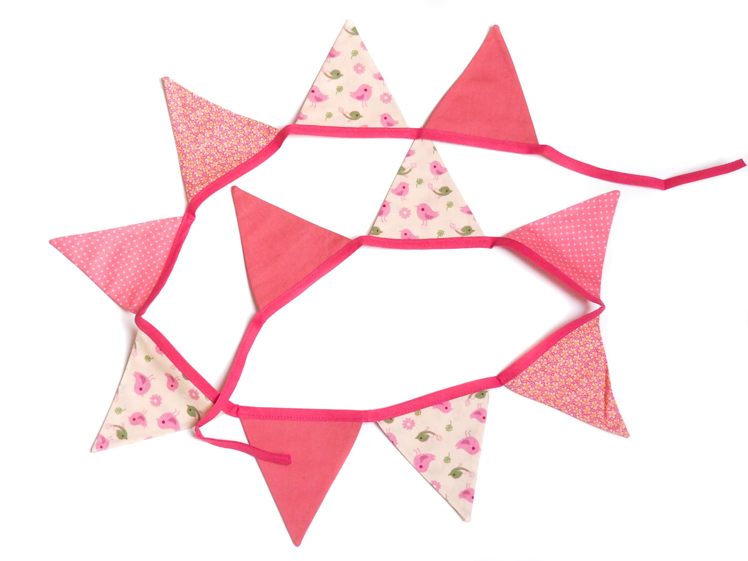 Guirlande Fanions Triangles en Tissu Coton Imprimé Rose Saumon