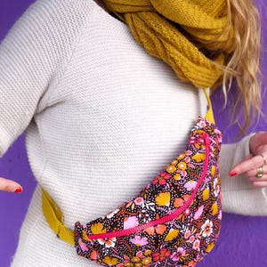 Sac banane femme l'Imprimée Coton imprimé Frida rose moutarde fleurs