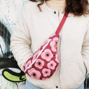 Sac banane femme l'Imprimée Coton imprimé bordeaux rose fleurs Paulette