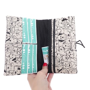 Portefeuille femme simili cuir doré tissu imprimé  noir et lin chiens