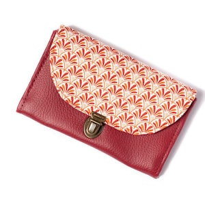 Women's coin purse attaches retro Sarah satchel in burgundy red imitation leather and geometric printed fabric image 6