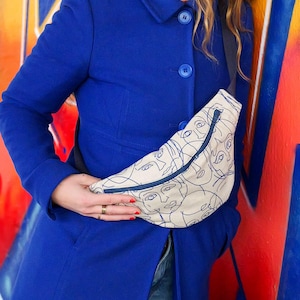 Sac banane femme l'Imprimée Coton imprimé Picassa visage bleu et lin
