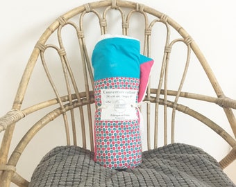 Minky baby blanket and printed fabric pink and turquoise pop
