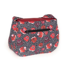 REVERSIBLE Poppy women's shoulder bag in burgundy red imitation leather and poppy and polka dot printed fabric image 6