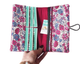 Portefeuille femme compagnon simili cuir rouge bordeaux tissu imprimé fleurs style liberty