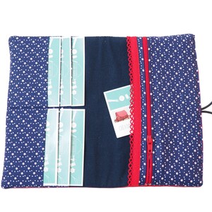 Portefeuille femme compagnon simili cuir rouge vif tissu imprimé bleu pois