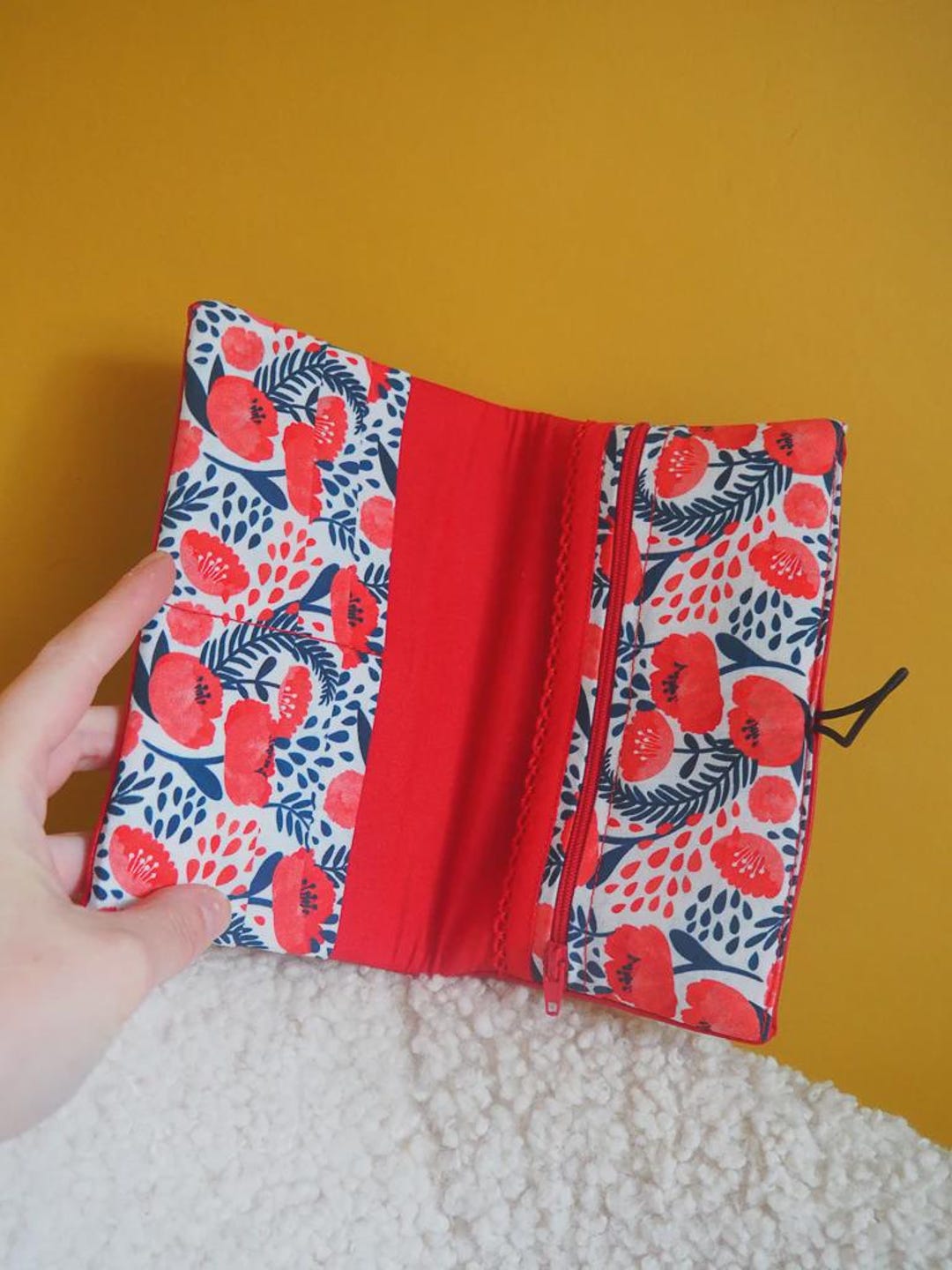 Women's Wallet, Bright Red Faux Leather, Poppy Red Printed Fabric - Etsy