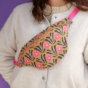 Sac banane femme l'Imprimée Coton imprimé fleurs roses Sybel