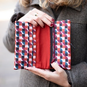 Portefeuille femme simili cuir rouille orange Clémentine tissu imprimé rétro
