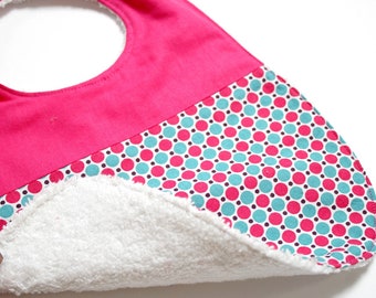 Terry baby bib and printed pink and turquoise pop