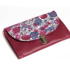 Women's purse attaches satchel in burgundy red imitation leather and liberty style flower print fabric image 5