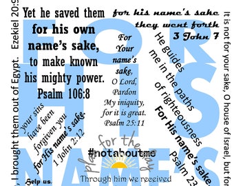 Printable Inspirational Bible Wall Art, Scripture Collage Poster, For His Name's Sake