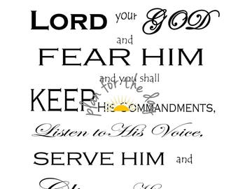 Printable Inspirational Bible Wall Art, Scripture Poster  - Deuteronomy Fear God Keep Commandments