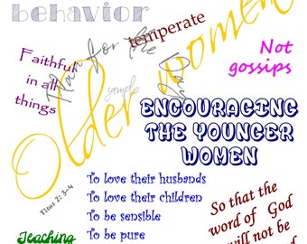 Older Women - Titus 2 Scripture - Bible  Printable Graphic Poster - Godly Woman Teaching Younger