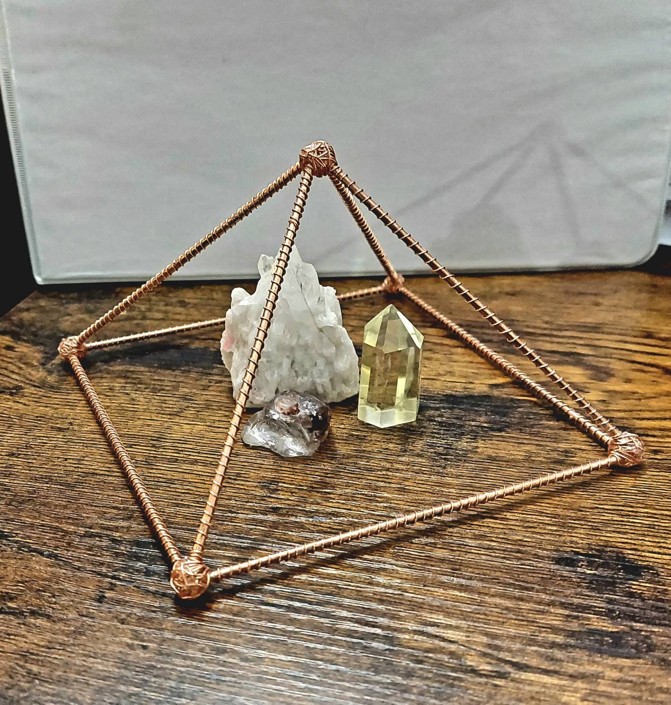 Copper PYRAMID, 8.5 Inch Solid Copper Pyramid With Sri Yantra Energy Mat,  Pyramid Room Harmonizer, Sacred Geometry Pyramid With Merkaba 