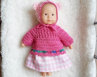 Babykleidung, Kindergeschenk, Corolle-Kleidung, Mini-Kuscheltier, Mädchengeburtstag, 20 cm Corolle, Pullover, Rock, Mütze