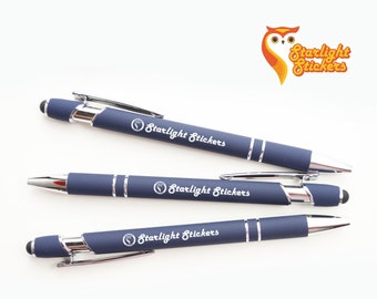Premium Navy Blue Laser-Engraved Pens with Stylus - Bulk Pack of Black Ballpoint Pens